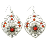 Mi Amore Flower Filligree Dangle-Earrings Silver-Tone & Orange