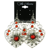 Mi Amore Flower Filligree Dangle-Earrings Silver-Tone & Orange