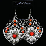 Mi Amore Flower Filligree Dangle-Earrings Silver-Tone & Orange