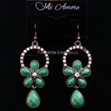 Mi Amore AB Crystal Accent Drop-Dangle-Earrings Silver-Tone/Green