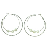 Silver-Tone & White Metal Hoop-Earrings With Bead Accents