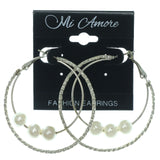 Silver-Tone & White Metal Hoop-Earrings With Bead Accents