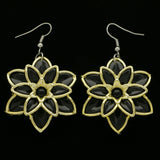 Mi Amore Flower Dangle-Earrings Black/Gold-Tone