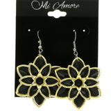 Mi Amore Flower Dangle-Earrings Black/Gold-Tone