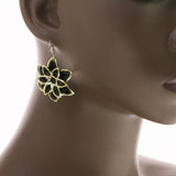 Mi Amore Flower Dangle-Earrings Black/Gold-Tone