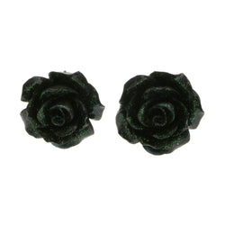 Mi Amore Flower Post-Earrings Black/Silver-Tone