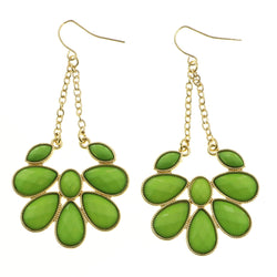 Mi Amore Green Acrylic Gems Dangle-Earrings Gold-Tone/Green