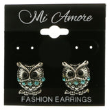 Mi Amore Blue and Black Crystals Owl Post-Earrings Silver-Tone