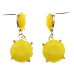 Mi Amore Yellow Acrylic Gem Dangle-Earrings Silver-Tone/Yellow