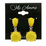 Mi Amore Yellow Acrylic Gem Dangle-Earrings Silver-Tone/Yellow