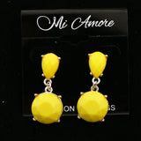 Mi Amore Yellow Acrylic Gem Dangle-Earrings Silver-Tone/Yellow
