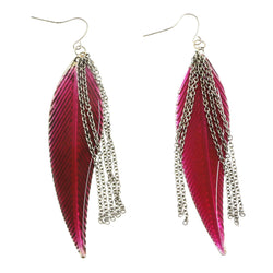 Mi Amore Feather Dangle-Earrings Silver-Tone/Pink