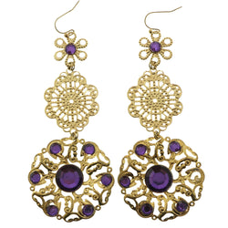 Mi Amore Purple Acrylic Crystals Dangle-Earrings Gold-Tone/Purple
