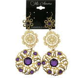 Mi Amore Purple Acrylic Crystals Dangle-Earrings Gold-Tone/Purple