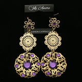 Mi Amore Purple Acrylic Crystals Dangle-Earrings Gold-Tone/Purple