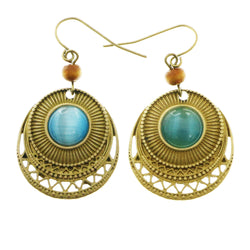 Mi Amore Blue Acrylic Stone Antique Gold Dangle-Earrings Gold-Tone & Blue