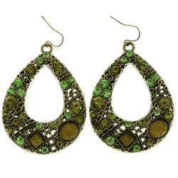 Mi Amore Green Crystals Yellow Acrylic Gems Dangle-Earrings Bronze-Tone & Green