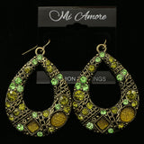 Mi Amore Green Crystals Yellow Acrylic Gems Dangle-Earrings Bronze-Tone & Green