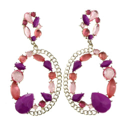 Mi Amore Purple and Pink Gems Dangle-Earrings Silver-Tone/Purple