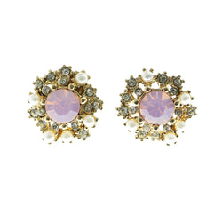 Mi Amore Pink Crystal Accents Post-Earrings Gold-Tone