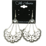 Mi Amore Crystal Accents Filligree Drop-Dangle-Earrings Silver-Tone