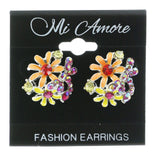 Mi Amore AB Crystal Accents Flowers Post-Earrings Silver-Tone & Multicolor