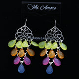 Mi Amore Multicolor Faceted Acrylic Accent Dangle-Earrings Silver-Tone