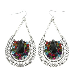 Mi Amore Assorted Color Crystal Accents Drop-Dangle-Earrings Silver-Tone