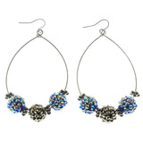 Mi Amore Blue AB Finish Accents Dangle-Earrings Silver-Tone/Blue