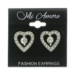 Mi Amore Crystal Accents Heart Post-Earrings Silver-Tone