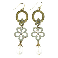 Mi Amore Crystal Accents Flower Drop-Dangle-Earrings Gold-Tone & White