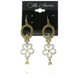 Mi Amore Crystal Accents Flower Drop-Dangle-Earrings Gold-Tone & White