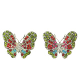 Mi Amore Assorted Color Crystal Accents Butterfly Post-Earrings Silver-Tone