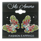 Mi Amore Assorted Color Crystal Accents Butterfly Post-Earrings Silver-Tone