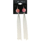 Mi Amore Pink AB Finish Faceted Accent Long -Dangle-Earrings Silver-Tone & Pink