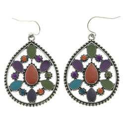 Mi Amore Assorted Color Crystal Accents Dangle-Earrings Silver-Tone/Multicolor