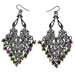 Mi Amore AB Accents Filligree Chandelier-Earrings Black & Multicolor