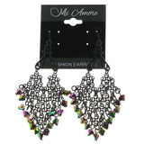 Mi Amore AB Accents Filligree Chandelier-Earrings Black & Multicolor