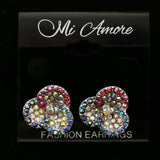 Mi Amore Red and Blue Acrylic Crystals Post-Earrings Silver-Tone