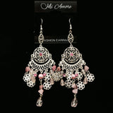 Mi Amore Crystals Dangle-Earrings Silver-Tone/Pink