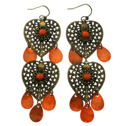 Mi Amore Arcylic Stone Heart Dangle-Earrings Bronze-Tone & Orange