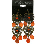Mi Amore Arcylic Stone Heart Dangle-Earrings Bronze-Tone & Orange