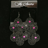 Mi Amore Acrylic Crystals Dangle-Earrings Black/Pink