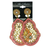 Pink & Gold-Tone Colored Metal Clip-On-Earrings With Crystal Accents