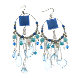 Mi Amore Acrylic Beads and Gems Dangle-Earrings Silver-Tone/Blue