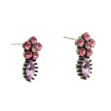 Mi Amore Crystals Flower Dangle-Earrings Silver-Tone & Pink