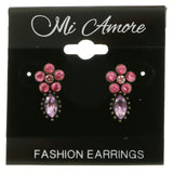 Mi Amore Crystals Flower Dangle-Earrings Silver-Tone & Pink