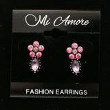 Mi Amore Crystals Flower Dangle-Earrings Silver-Tone & Pink