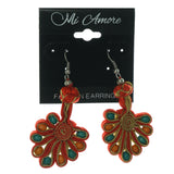 Red & Multi Colored Fabric Dangle-Earrings With Bead Accents