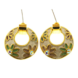 Mi Amore Floral Design Dangle-Earrings Gold-Tone/White